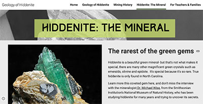 Screenshot of Hiddenite geology educational website